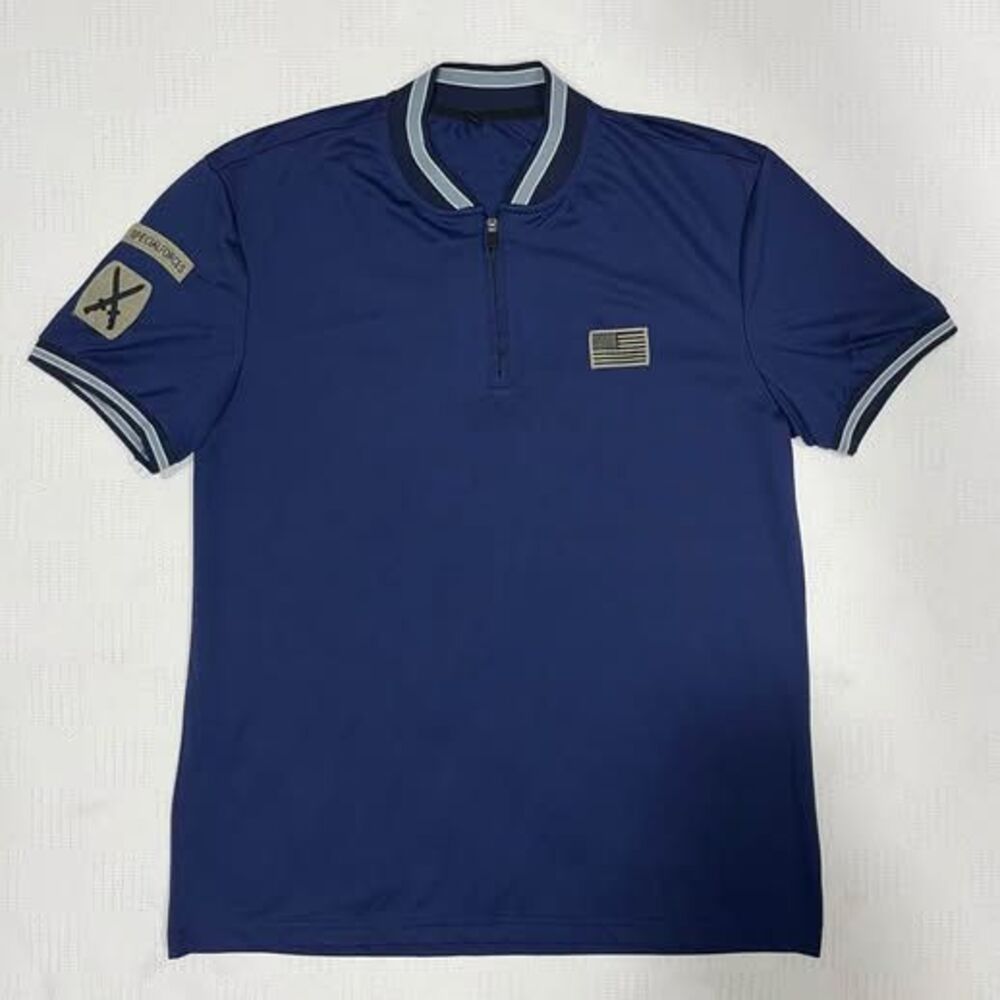 Mens Tactical Polo Shirt Quarter Zip Dark Blue SPECIAL FORCES Patch Flag Size XL